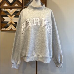 PARKE Fleece Varsity Mockneck in Metallic Grey + White L/XL
